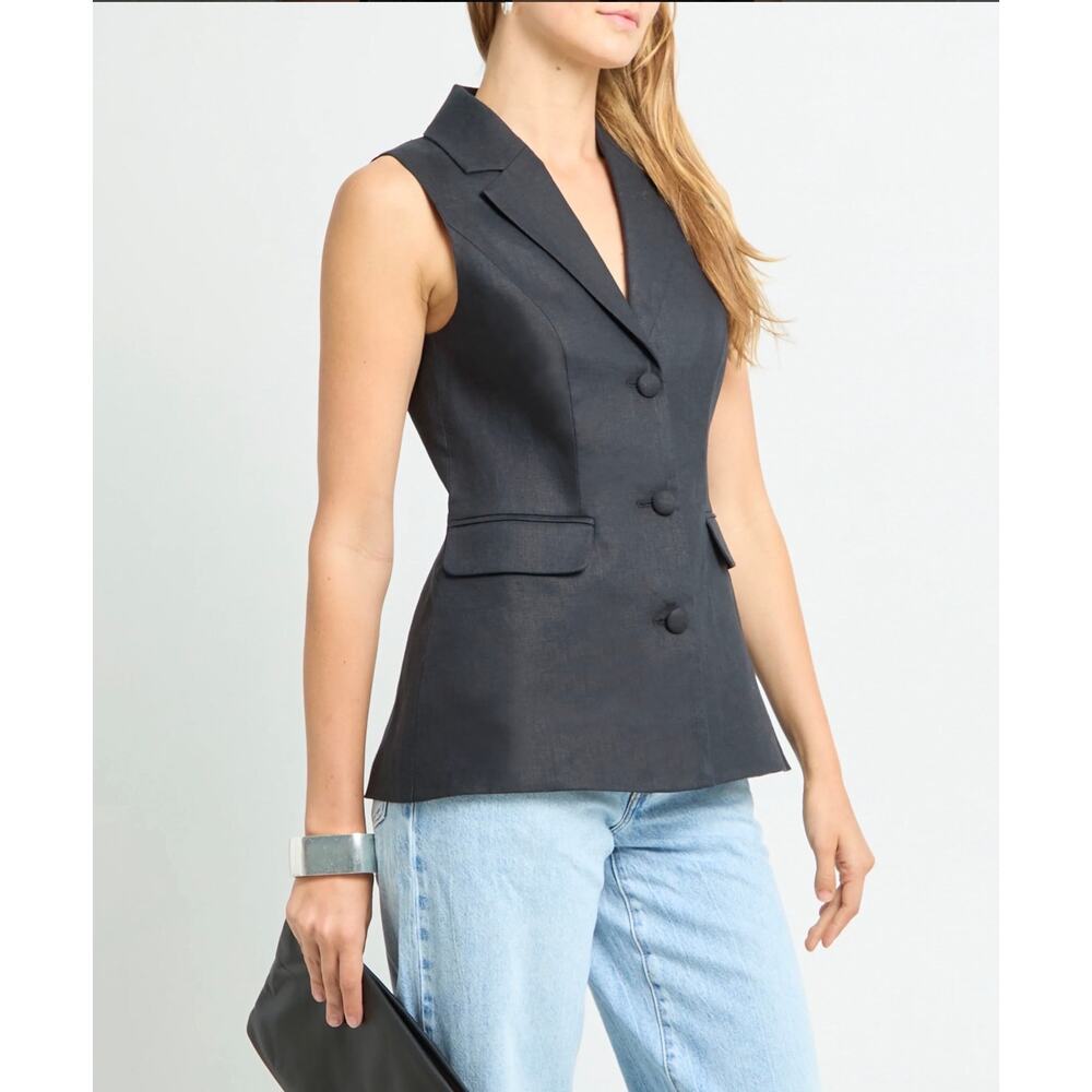 New Kourt Nila Linen Top black blouse $147 s XS - Picture 5 of 8